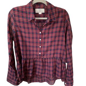 Trovata Bird of Paradise long sleeve red/blue plaid blouse. Size XS.